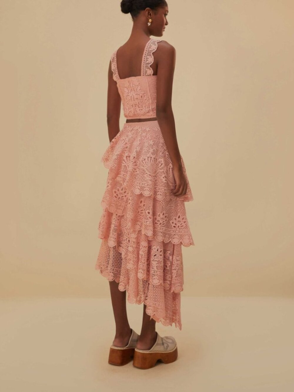 NWT FARM Rio Light Pink Guipure Lace Corset Top & Tiered Maxi Skirt Set S - Picture 3 of 16
